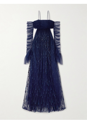 SANDRA MANSOUR - Samhain Cutout Swiss-dot And Glittered Tulle Gown And Gloves Set - Blue - FR 34,FR 36,FR 38,FR 40,FR 42