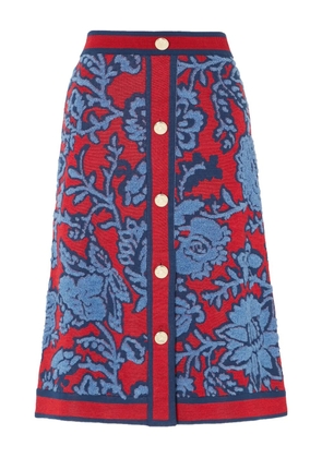 Temperley London Francis floral-pattern buttoned knit midi skirt - Blue