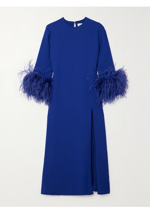 16ARLINGTON - Billie Feather-trimmed Twill Midi Dress - Blue - UK 4,UK 6,UK 8,UK 10,UK 12,UK 14,UK 16