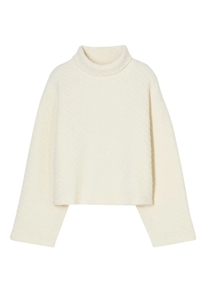 Closed high-neck textured sweatshirt - Neutrals