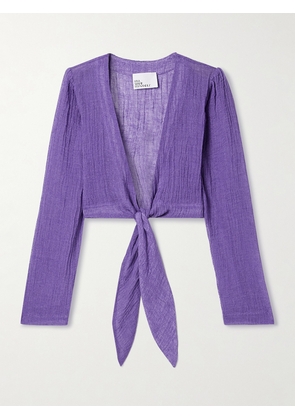 Lisa Marie Fernandez - + Net Sustain Cropped Tie-front Linen-blend Gauze Blouse - Purple - 0,1,2,3,4