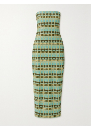 Dima Ayad - Strapless Metallic Jacquard-knit Maxi Dress - Blue - XS,S,M,L,XL,XXL,XXXL