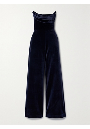Alex Perry - Strapless Draped Velvet Jumpsuit - Blue - UK 4,UK 6,UK 8,UK 10,UK 12,UK 14,UK 16,UK 18