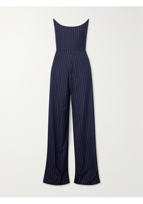 Alex Perry - Strapless Pinstriped Metallic Twill Jumpsuit - Blue - UK 4,UK 6,UK 8,UK 10,UK 12,UK 14,UK 16