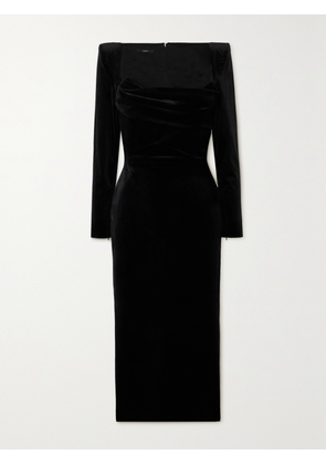 Alex Perry - Draped Stretch-velvet Midi Dress - Black - UK 4,UK 6,UK 8,UK 10,UK 12,UK 14