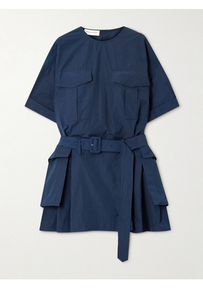 Dries Van Noten - Belted Pleated Poplin Mini Dress - Blue - FR 34,FR 36,FR 38,FR 40,FR 42,FR 44