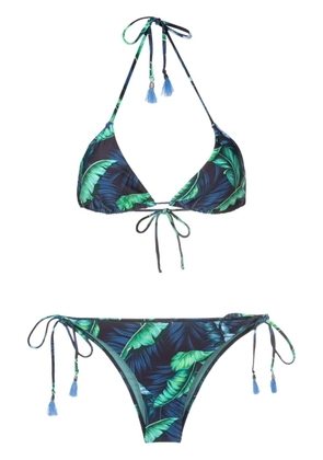 Lygia & Nanny Maya leaf-print triangle bikini - Blue