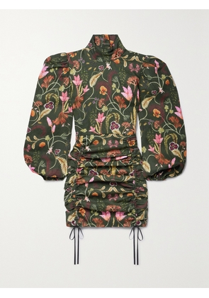 Agua by Agua Bendita - + Net Sustain Guaba Habitat Ruched Printed Linen Mini Dress - Green - x small,small,medium,large,x large