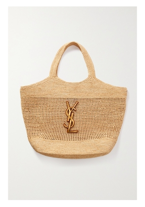 SAINT LAURENT - Icare Maxi Embellished Leather-trimmed Raffia Tote - Neutrals - One size