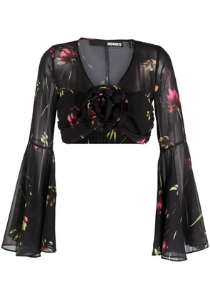 ROTATE BIRGER CHRISTENSEN semi-sheer floral-print cropped blouse - Black