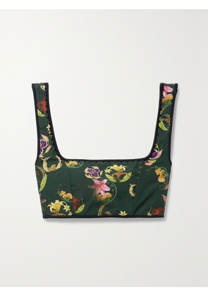 Agua by Agua Bendita - + Net Sustain Amanda Marina Cropped Embellished Floral-print Cotton Tank - Green - x small,small,medium,large,x large