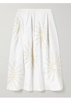 Dries Van Noten - Embellished Pleated Taffeta Midi Skirt - White - FR 34,FR 36,FR 38,FR 40,FR 42,FR 44