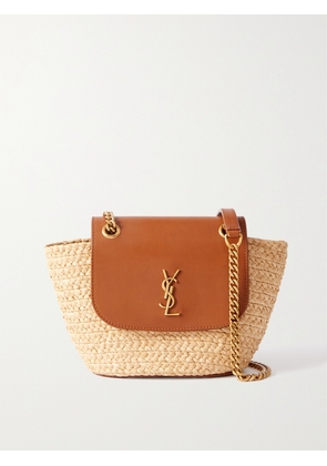 SAINT LAURENT - Manon Mini Leather-trimmed Raffia Shoulder Bag - Brown - One size