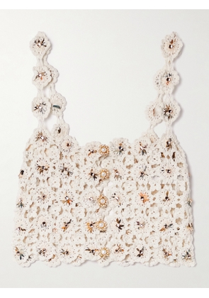 Agua by Agua Bendita - + Net Sustain Zilia Caracola Cropped Embellished Printed Crepe And Crocheted Cotton Top - White - x small,small,medium,large,x large