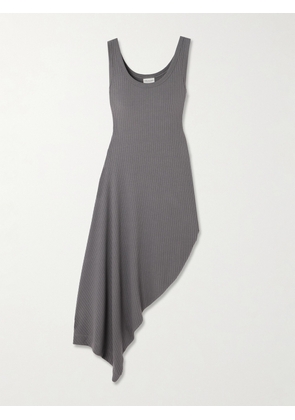 Dries Van Noten - Asymmetric Draped Ribbed Jersey Midi Dress - Gray - x small,small,medium,large