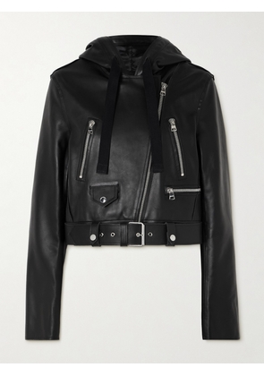 JW Anderson - Hooded Belted Leather Biker Jacket - Black - UK 6,UK 8,UK 10,UK 12