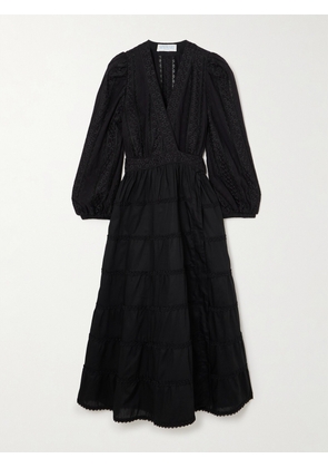 WAIMARI - + Net Sustain Aurora Lace-trimmed Embroidered Cotton-blend Wrap Dress - Black - x small,small,medium,large,x large