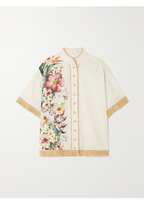 Zimmermann - + Net Sustain Lexi Raffia-trimmed Floral-print Linen Shirt - Ivory - 00,0,1,2,3,4
