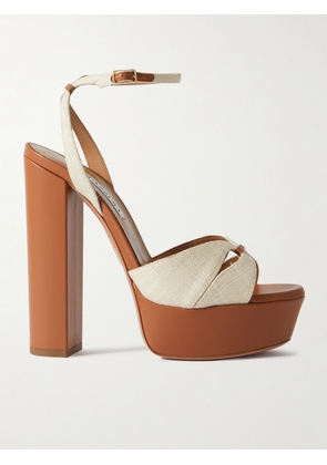 Aquazzura - Villette 140 Linen And Leather Platform Sandals - Off-white - IT35,IT35.5,IT36,IT36.5,IT37,IT37.5,IT38,IT38.5,IT39,IT39.5,IT40,IT40.5,IT41,IT42
