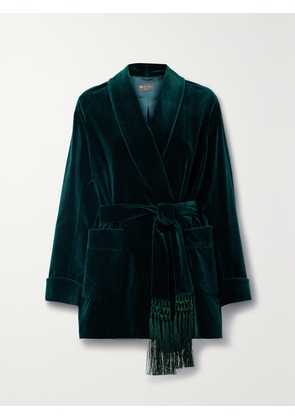 Loro Piana - Raniya Belted Macramé-trimmed Cotton-blend Velvet Jacket - Green - IT36,IT38,IT40,IT42,IT44,IT46