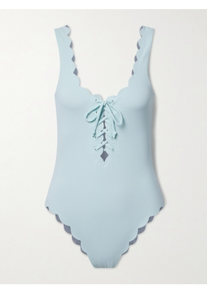 Marysia - Palm Springs Reversible Scalloped Seersucker Swimsuit - Blue - xx small,x small,small,medium,large,x large,xx large