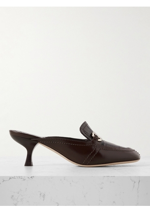 Ferragamo - Elodye Embellished Smooth And Croc-effect Leather Mules - Brown - US6,US6.5,US7,US7.5,US8,US8.5,US9,US9.5,US10