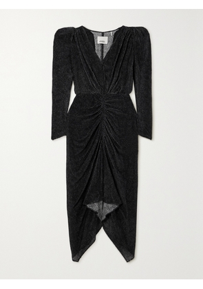 MARANT ÉTOILE - Maray Ruched Flocked Silk-blend Chiffon Midi Dress - Black - FR 34,FR 36,FR 38,FR 40,FR 42,FR 44