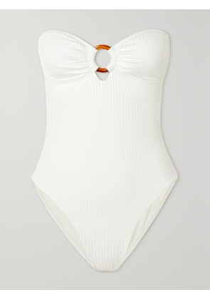 Melissa Odabash - Barbuda Strapless Embellished Ribbed Swimsuit - Ivory - UK 6,UK 8,UK 10,UK 12,UK 14,UK 16