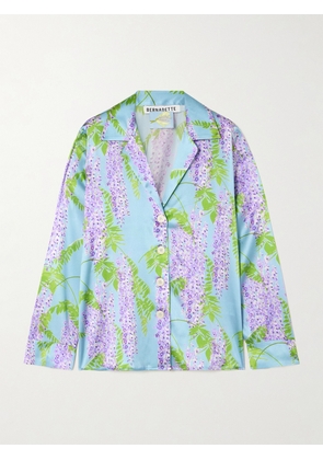 BERNADETTE - Louis Floral-print Stretch-silk Pajama Shirt - Blue - FR 34,FR 36,FR 38,FR 40,FR 42,FR 44