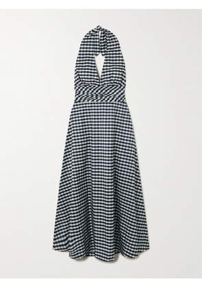 BERNADETTE - Marilyn Checked Crepe Halterneck Maxi Dess - Blue - FR 34,FR 36,FR 38,FR 40,FR 42,FR 44,FR 46