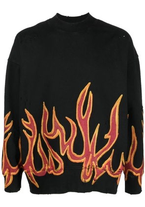 Palm Angels Graffiti Flames distressed sweatshirt - Black