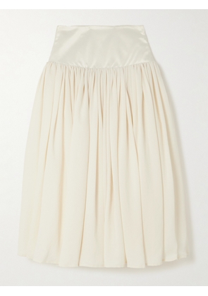 Abadia - Waterfall Satin-trimmed Crepe De Chine Midi Skirt - White - x small,small,medium,large,x large