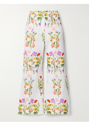 Borgo de Nor - Yves Cropped Cotton-blend Piqué Flared Pants - White - UK 6,UK 8,UK 10,UK 12,UK 14,UK 16,UK 18