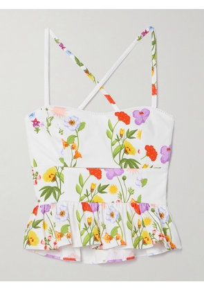 Borgo de Nor - Callie Cutout Printed Cotton-blend Piqué Peplum Top - Multi - UK 6,UK 8,UK 10,UK 12,UK 14,UK 16