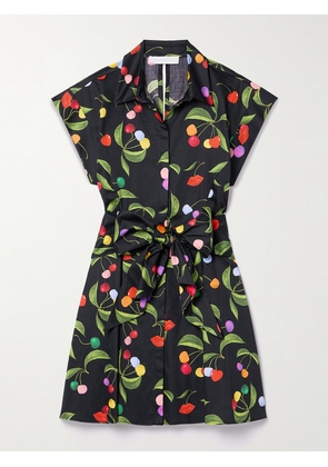 Borgo de Nor - Helena Tie-front Printed Cotton Mini Shirt Dress - Black - UK 6,UK 8,UK 10,UK 12,UK 14,UK 16,UK 18