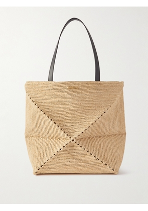 LOEWE - + Paula's Ibiza Puzzle Fold Large Leather-trimmed Raffia Tote - Neutrals - One size