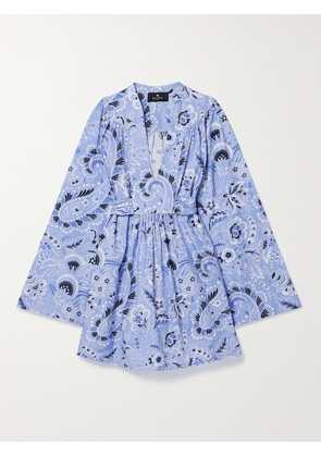 Etro - Belted Printed Cotton And Silk-blend Voile Mini Dress - Blue - IT36,IT38,IT40,IT42,IT44,IT46,IT48