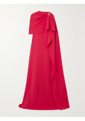 Oscar de la Renta - Embellished Cape-effect Silk-blend Crepe Gown - Red - x small,small,medium,large,x large