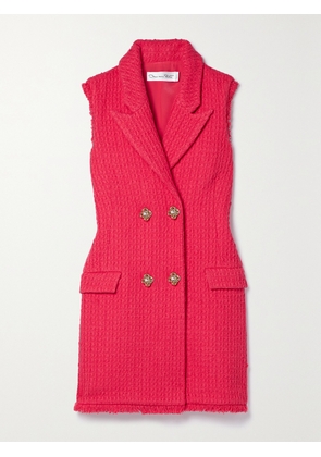Oscar de la Renta - Button-embellished Frayed Wool-blend Tweed Mini Dress - Red - US0,US2,US4,US6,US8,US10,US12