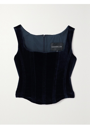 Costarellos - Cotton-velvet Bustier Top - Blue - FR 32,FR 34,FR 36,FR 38,FR 40,FR 42,FR 44,FR 46