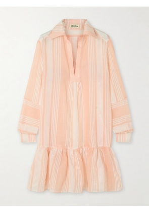 ADMONA - Izaat Tiered Striped Gauze Mini Shirt Dress - Orange - small,medium,large