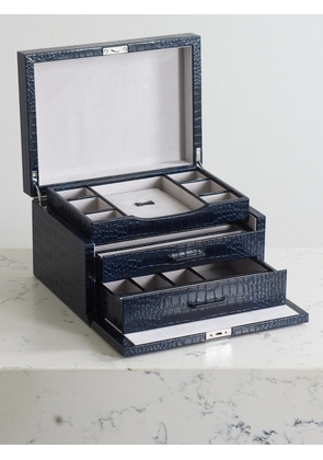 Smythson - Mara Croc-effect Leather Jewelry Box - Blue - One size