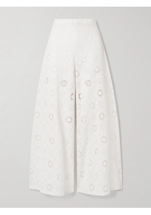 Miguelina - Pamela Broderie Anglaise Cotton Wide-leg Pants - White - x small,small,medium,large