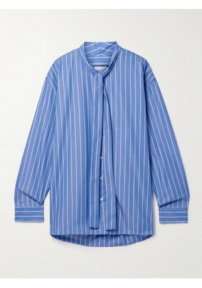 BEARE PARK - Tie-neck Pinstriped Cotton Blouse - Blue - UK 4,UK 6,UK 8,UK 10,UK 12,UK 14,UK 16