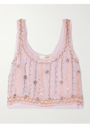 LOVESHACKFANCY - Ensor Cropped Embellished Chiffon Top - Purple - x small,small,medium,large,x large