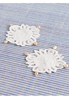 Gohar World - Set Of Two Pearl-embellished Cotton-lace Coasters - White - One size