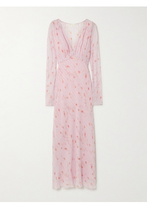 LOVESHACKFANCY - Dalila Ruffled Metallic Striped Floral-print Chiffon Maxi Dress - Pink - US00,US0,US2,US4,US6,US8,US10,US12