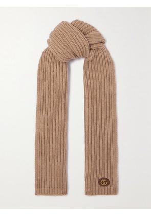 Gucci - Ribbed Wool And Cashmere-blend Scarf - Brown - One size