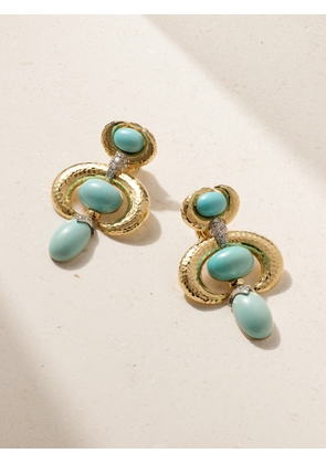 DAVID WEBB - Double Crescent 18-karat Gold, Platinum, Turquoise And Diamond Clip Earrings - Blue - One size