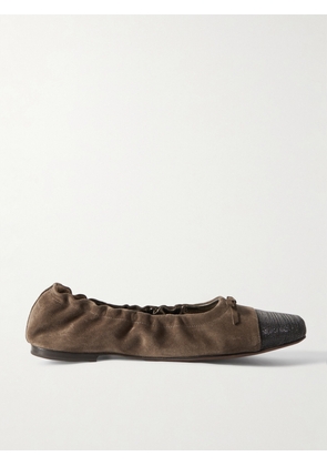 Brunello Cucinelli - Bead-embellished Suede Ballet Flats - Brown - IT36,IT36.5,IT37,IT37.5,IT38,IT38.5,IT39,IT39.5,IT40,IT41